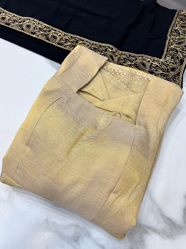 Bronze Gold Lama Anarkali Gown With Dupatta Set