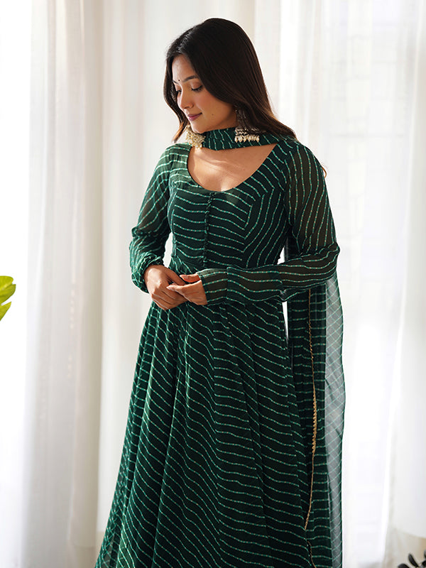 Green Georgette Printed Anarkali kurti With Pant & Dupatta Set