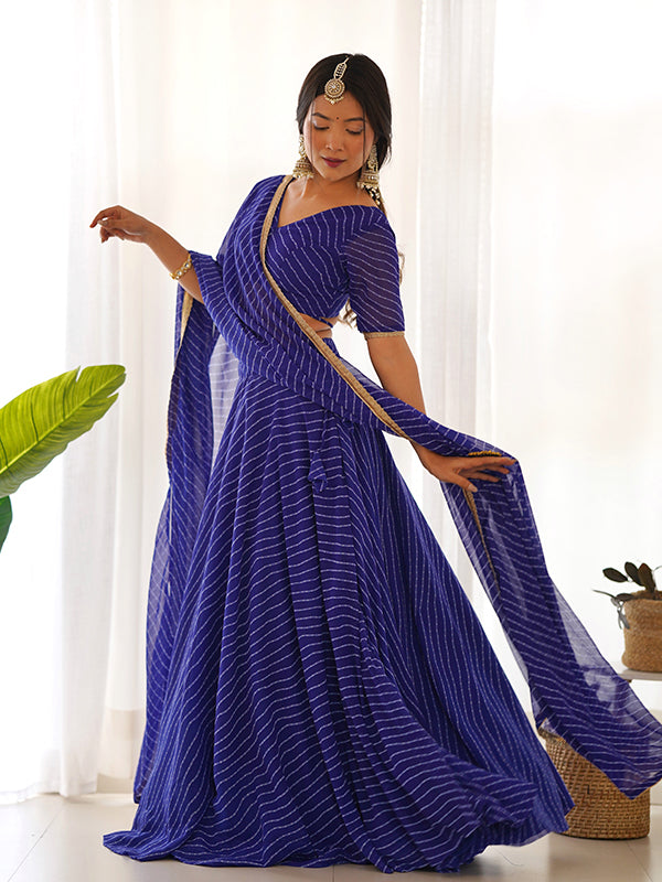 Laheriya Print Blue Georgette Lehenga Choli