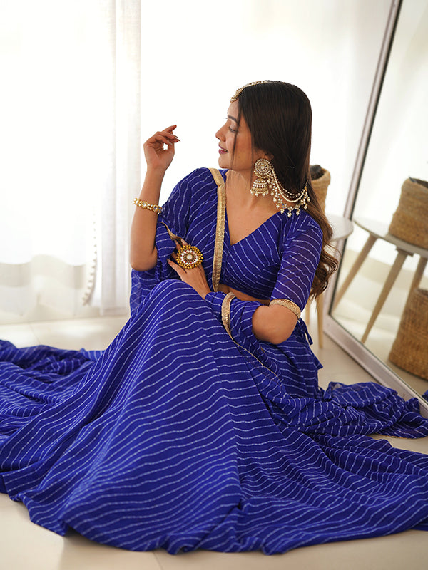 Laheriya Print Blue Georgette Lehenga Choli