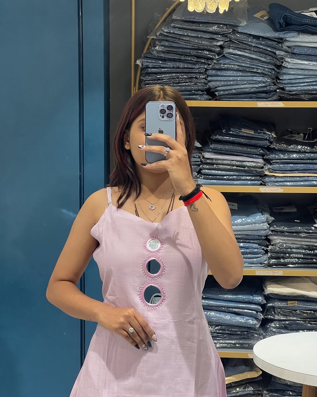 Spaghetti Strap Mirror Exclusive Hand Embroidered Kurti Pent Pair