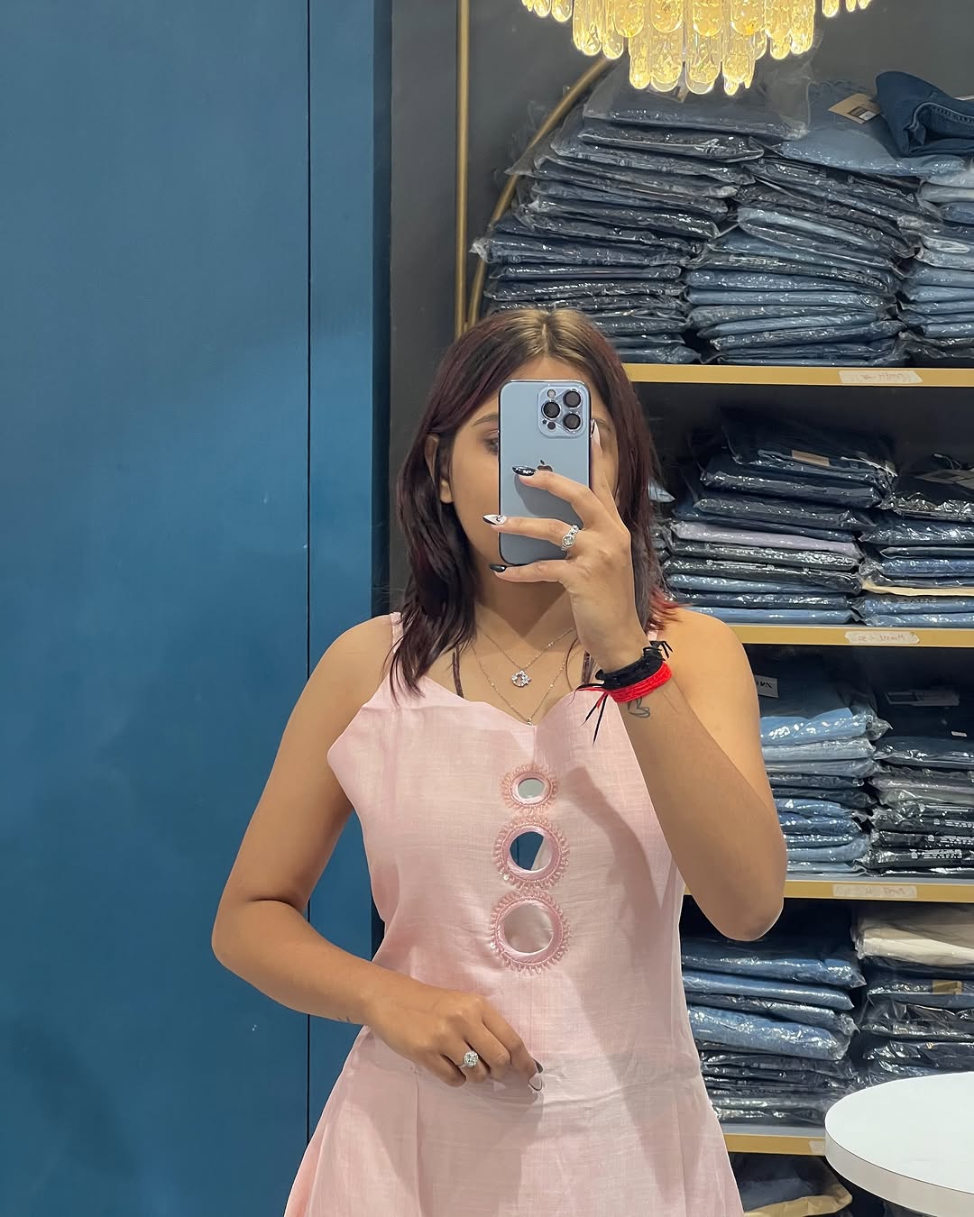 Spaghetti Strap Mirror Exclusive Hand Embroidered Kurti Pent Pair