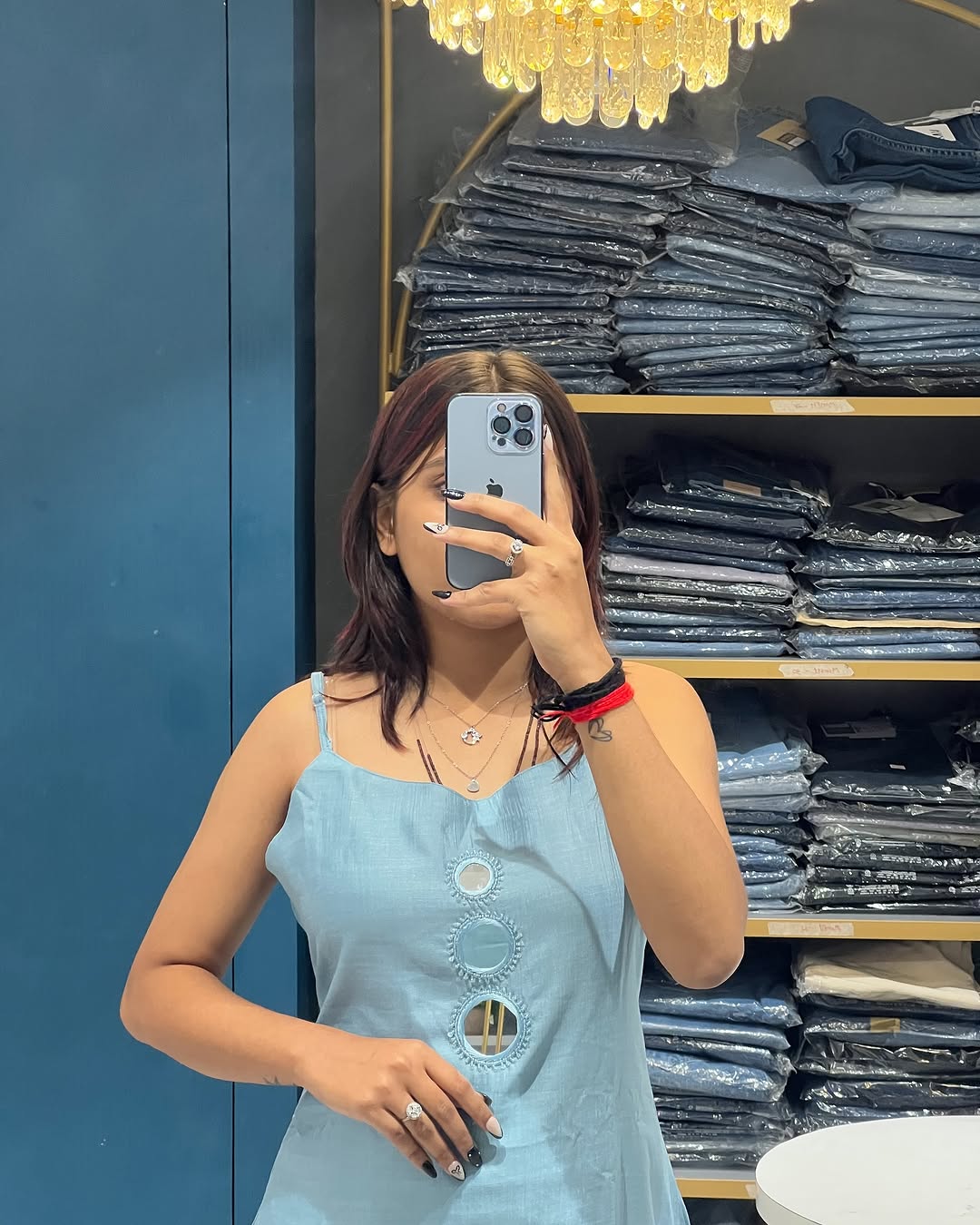 Spaghetti Strap Mirror Exclusive Hand Embroidered Kurti Pent Pair