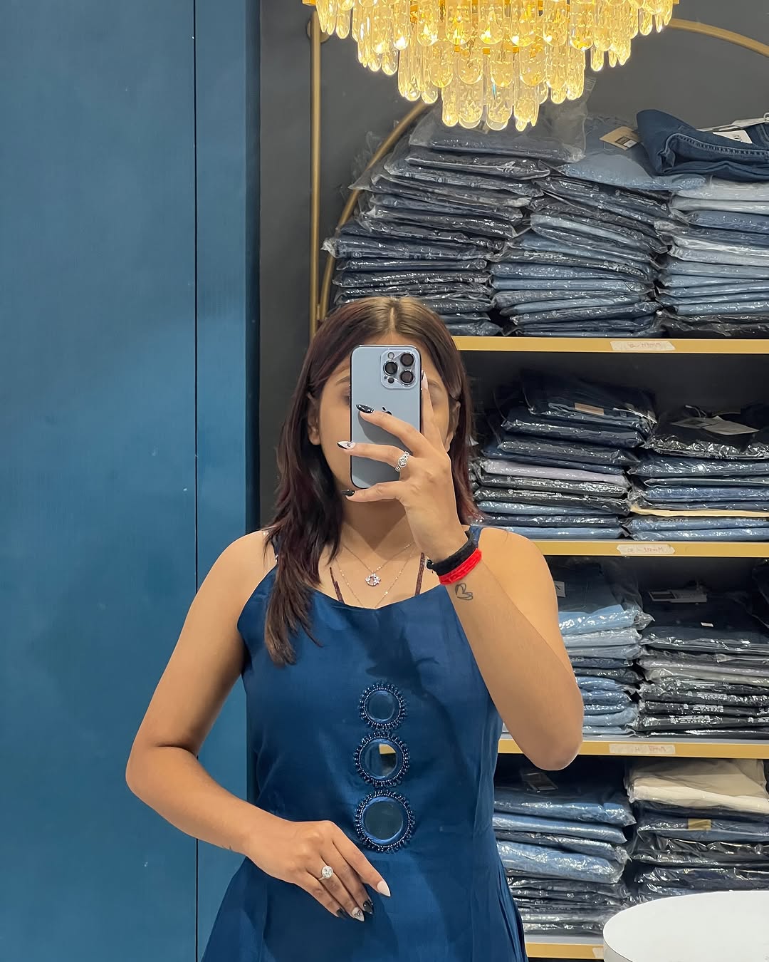 Spaghetti Strap Mirror Exclusive Hand Embroidered Kurti Pent Pair