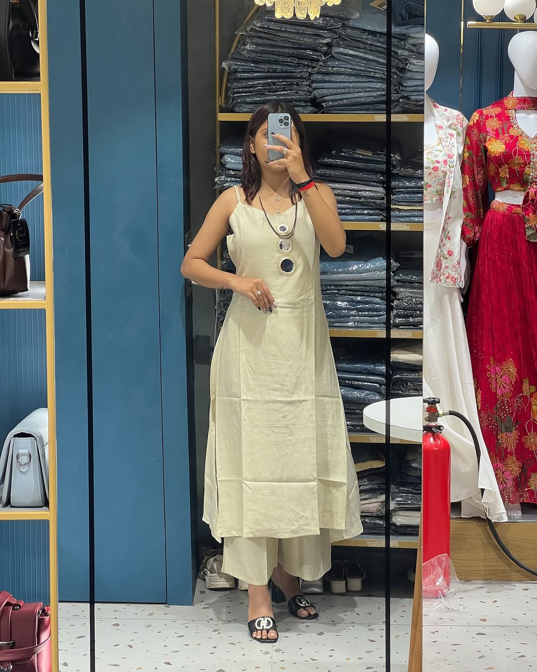 Spaghetti Strap Mirror Exclusive Hand Embroidered Kurti Pent Pair