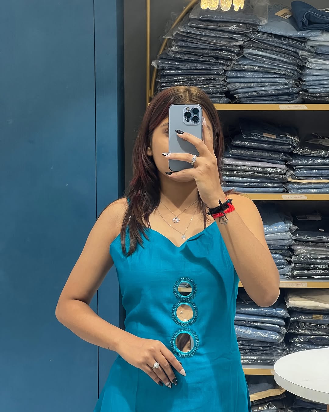 Spaghetti Strap Mirror Exclusive Hand Embroidered Kurti Pent Pair