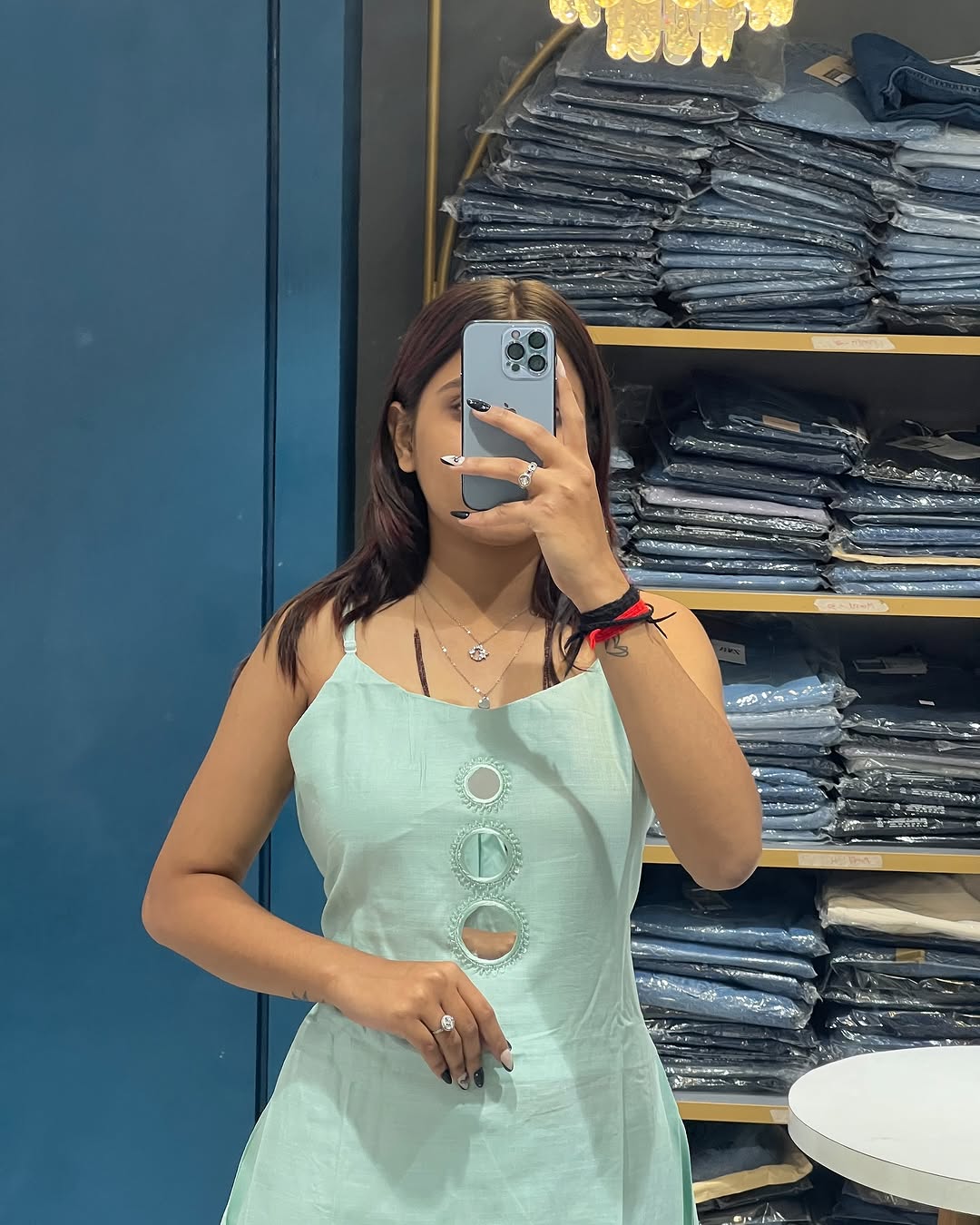 Spaghetti Strap Mirror Exclusive Hand Embroidered Kurti Pent Pair