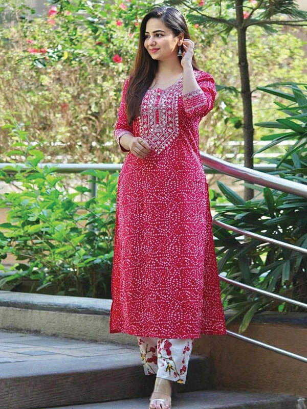 Drishya Pink Cotton Embroidered Kurti With Pant
