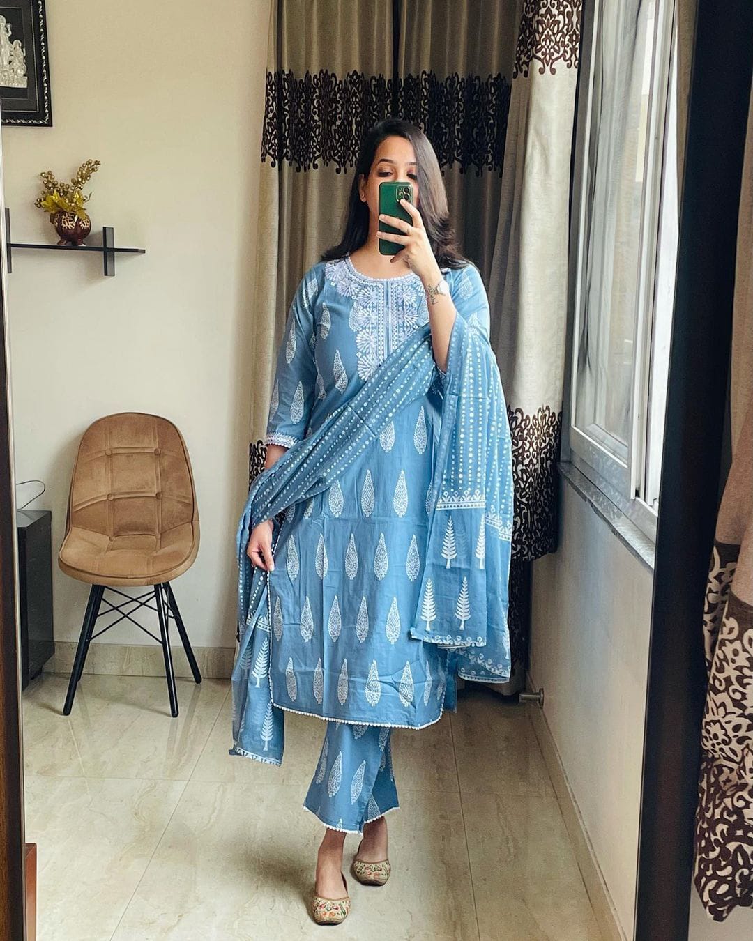 FLAIRED MUGAL PRINT ANARKALI SUIT SET
