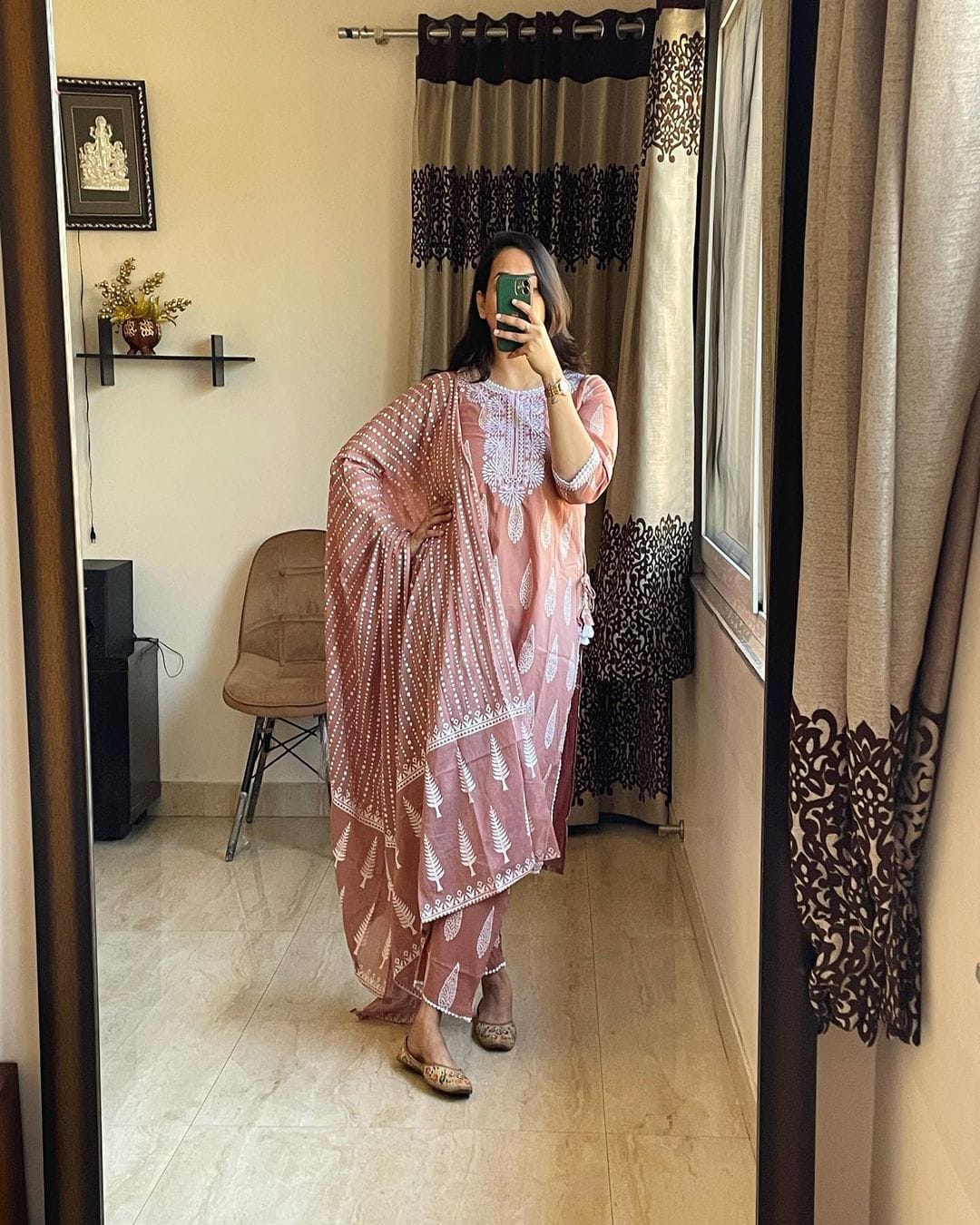 FLAIRED MUGAL PRINT ANARKALI SUIT SET