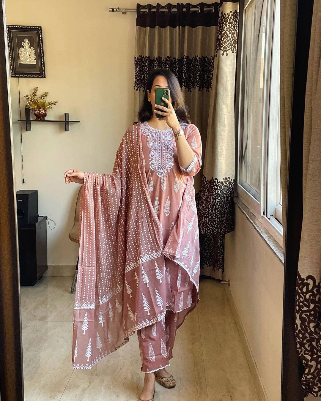 FLAIRED MUGAL PRINT ANARKALI SUIT SET