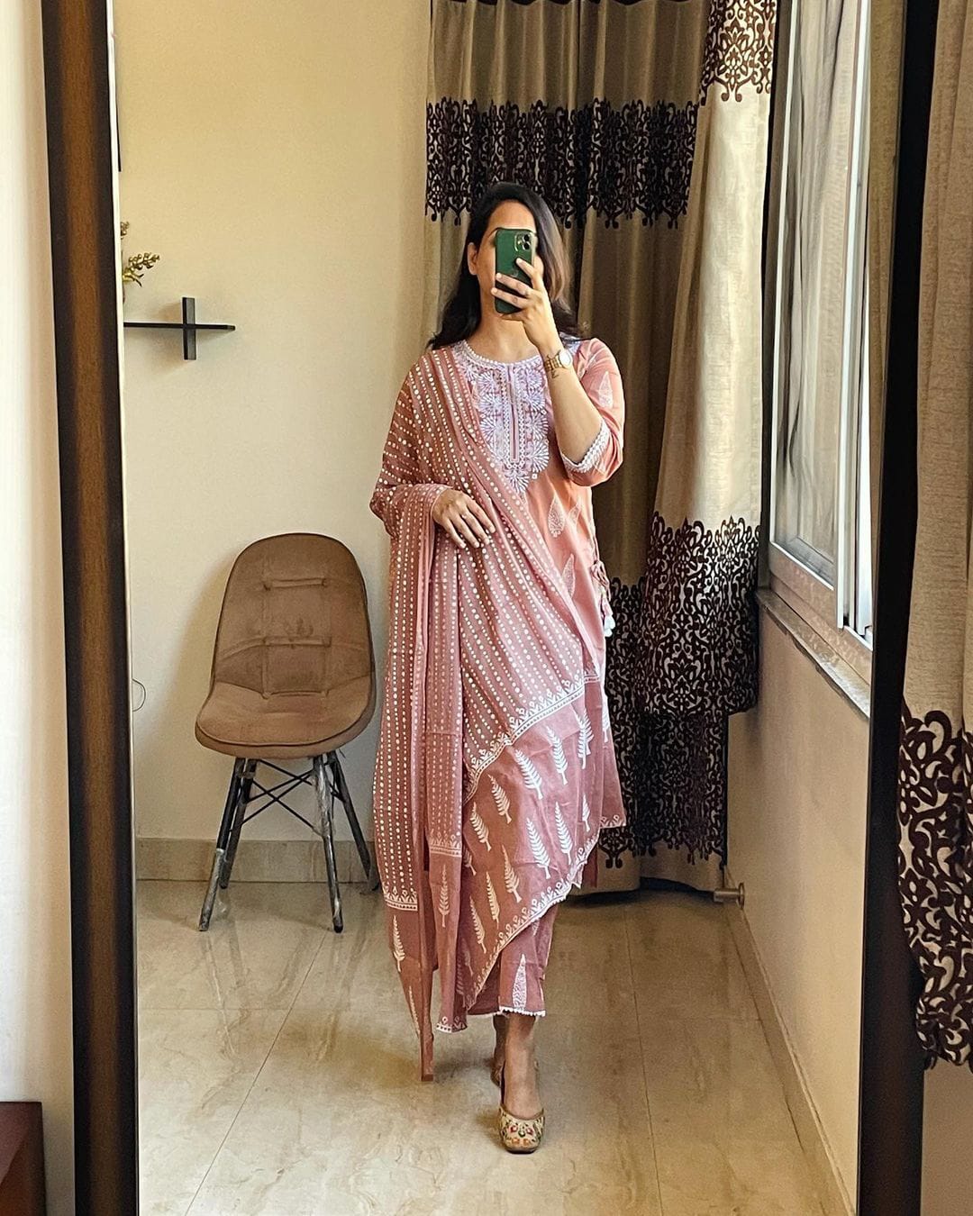 FLAIRED MUGAL PRINT ANARKALI SUIT SET
