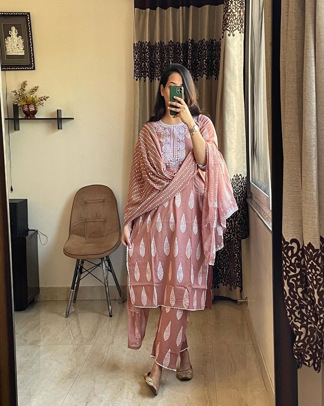 FLAIRED MUGAL PRINT ANARKALI SUIT SET