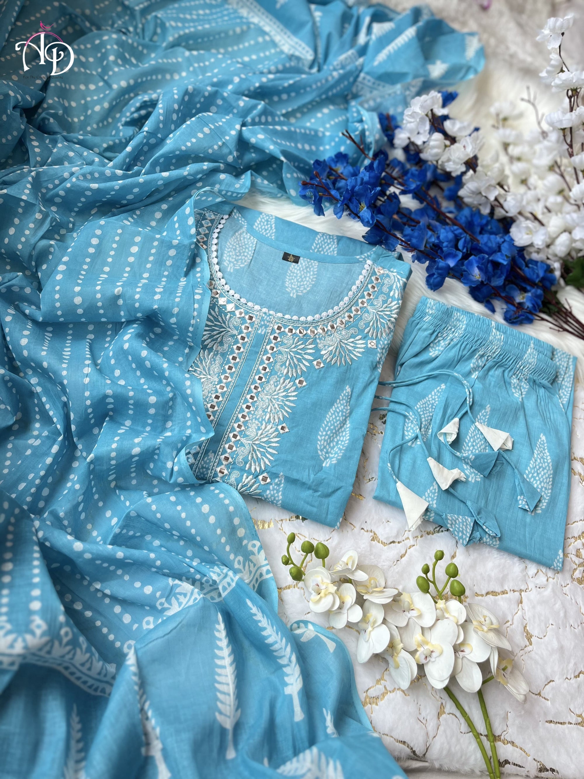 FLAIRED MUGAL PRINT ANARKALI SUIT SET