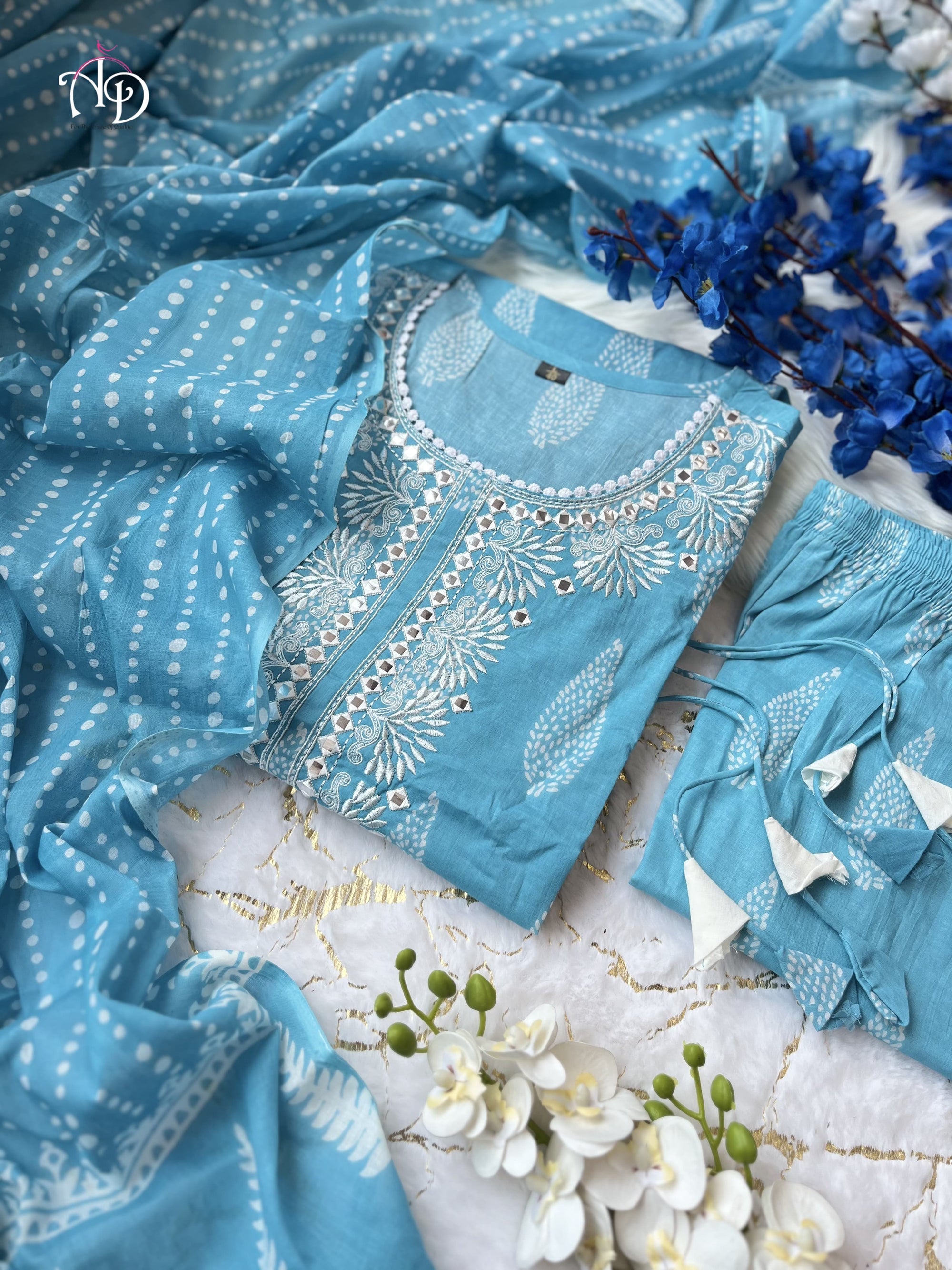 FLAIRED MUGAL PRINT ANARKALI SUIT SET