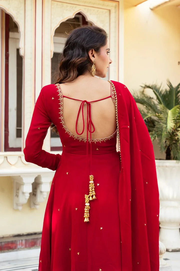 Most Trending Festive Special Fully Flair Red Color Anarkali Suit