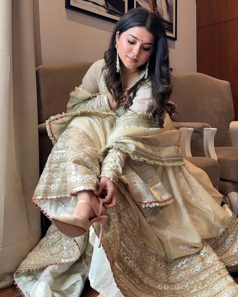 Anarkali Suit Off White Color Party Wear