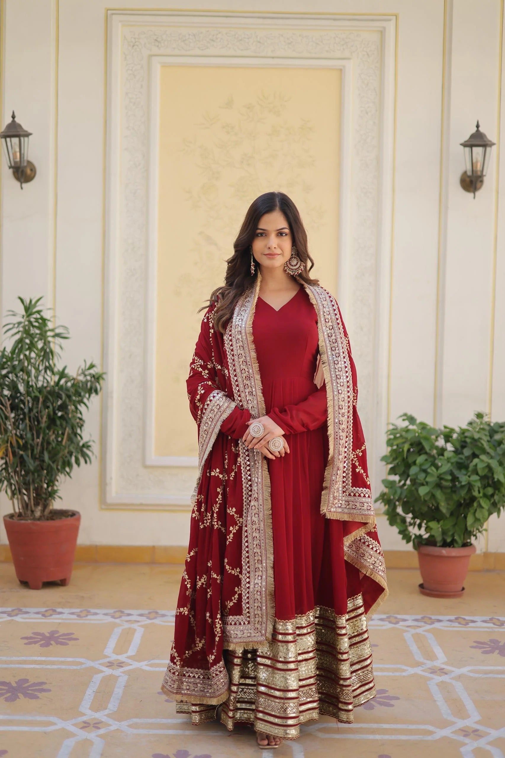Most Trending Blooming Maroon Color Party Wear Anarkali Gown