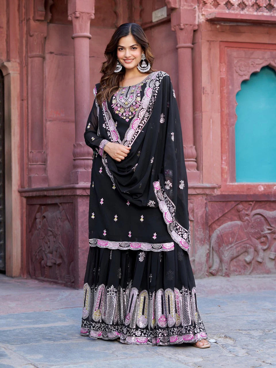 Most Trending Black Color Party Wear Sharara Suit