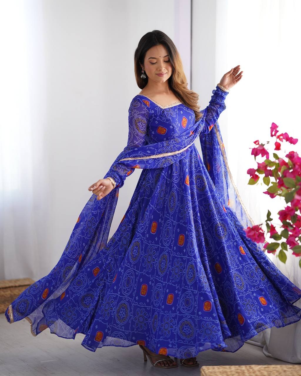 Royal Blue Color Party Wear Printed Anarkali Suit