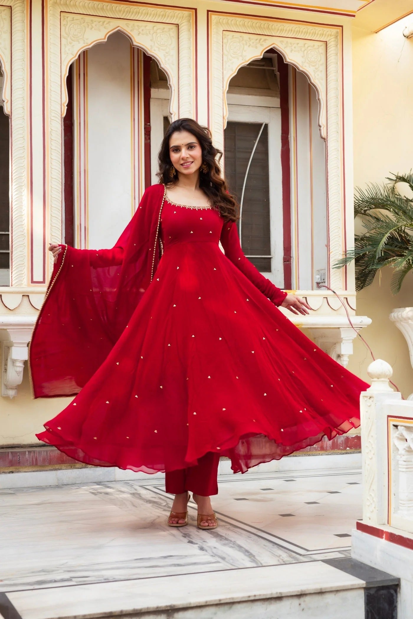 Most Trending Festive Special Fully Flair Red Color Anarkali Suit