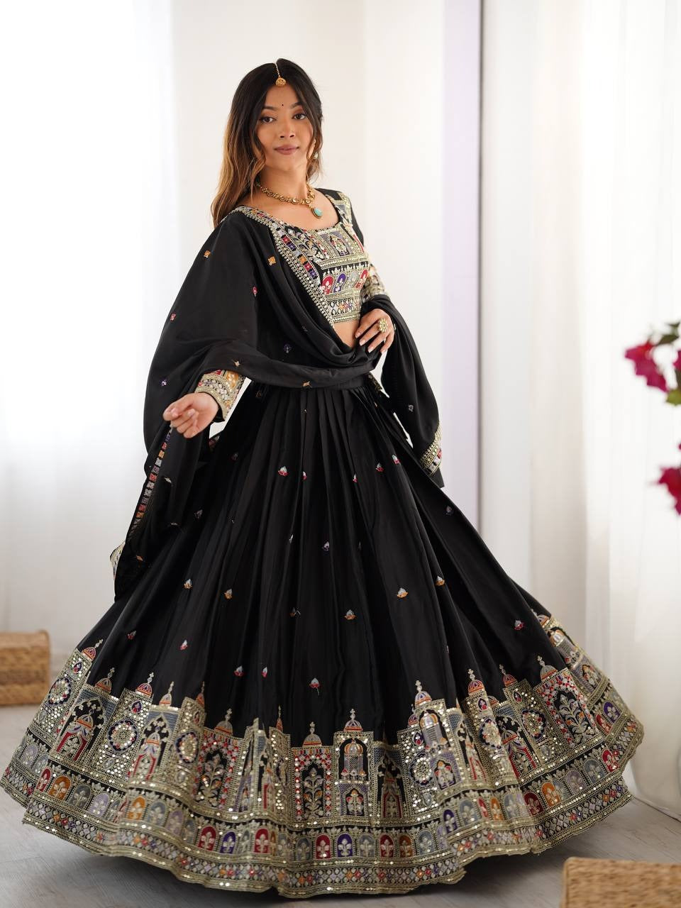 Most Attractive Black Color Embroidery Sequin Work Lehenga Choli