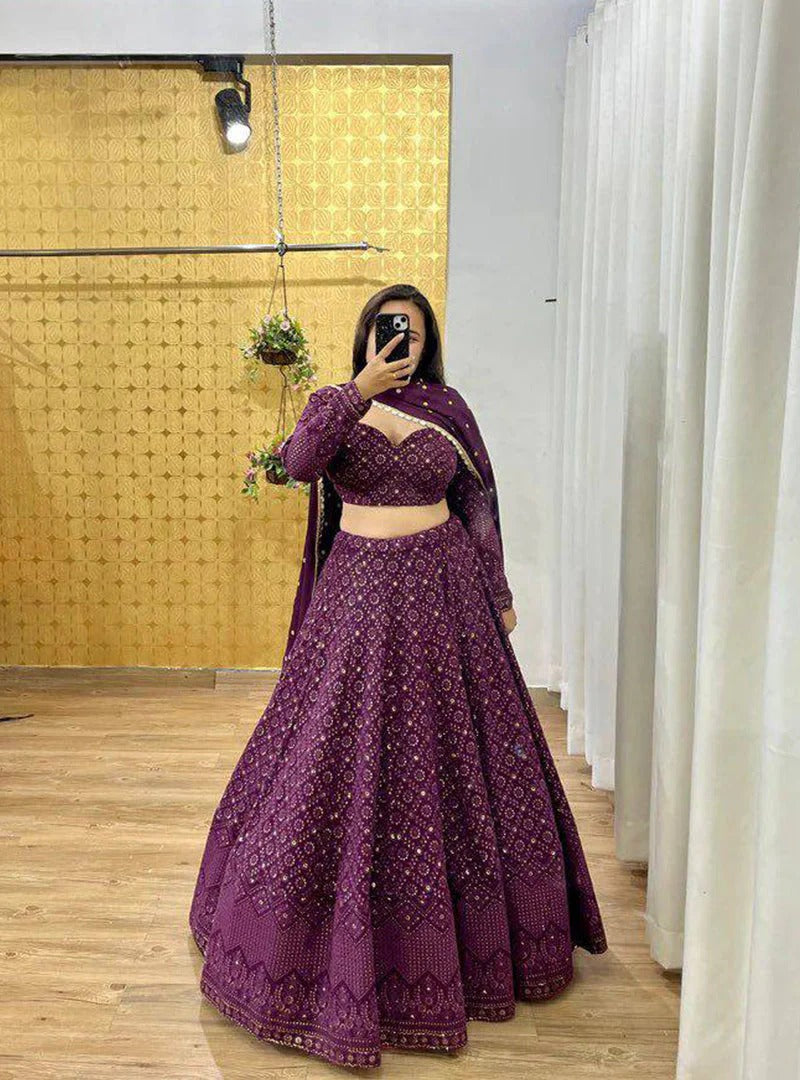 Wedding Special Designer Purple Color Sequin Work Lehenga Choli