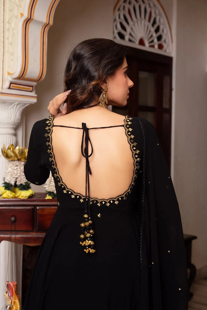 Most Trending Anarkali Suit Black Hand and Mirror Work