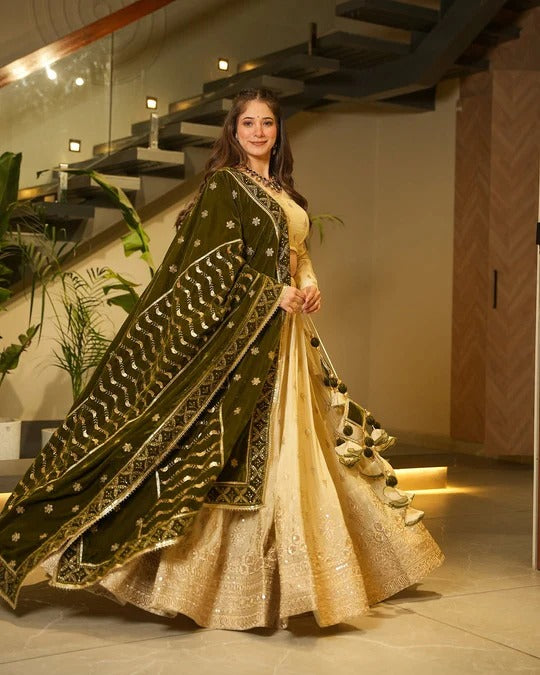 Wedding Special Designer Lehenga Choli With Green Color Dupatta