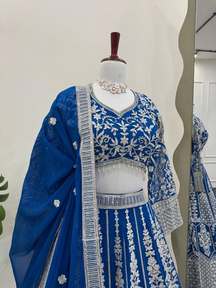 Wedding Special Royal Blue Color Embroidery Sequin Lehenga Choli