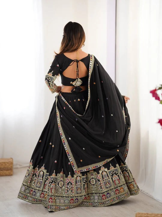 Most Attractive Black Color Embroidery Sequin Work Lehenga Choli
