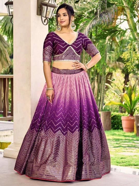 Wedding Special Multi Color Chinnon Embroidery Sequin Lehenga Choli