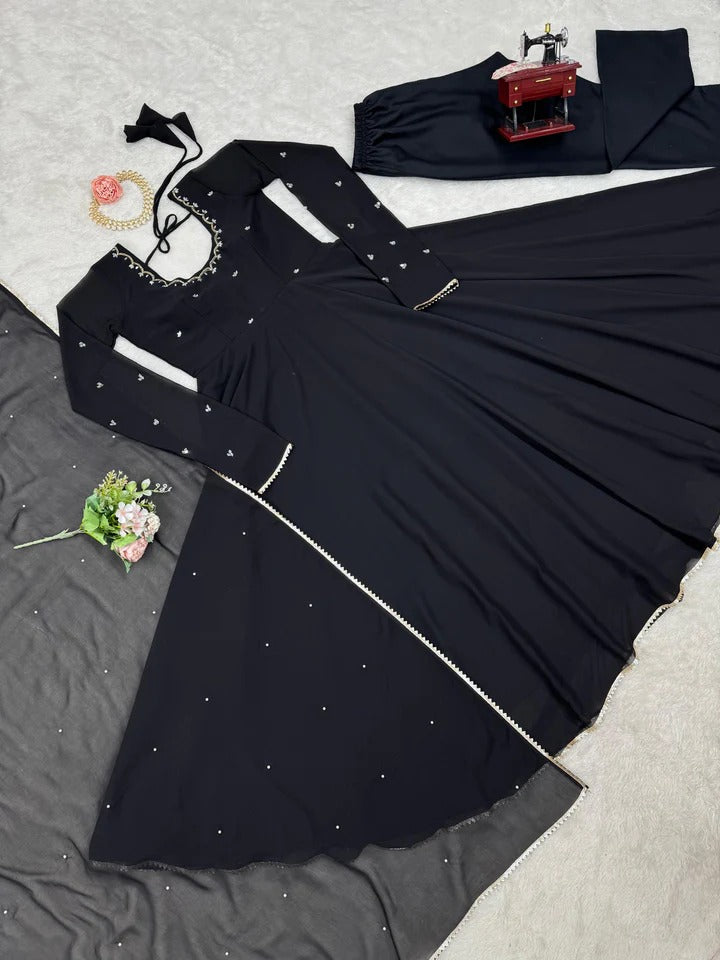 Most Trending Anarkali Suit Black Hand and Mirror Work