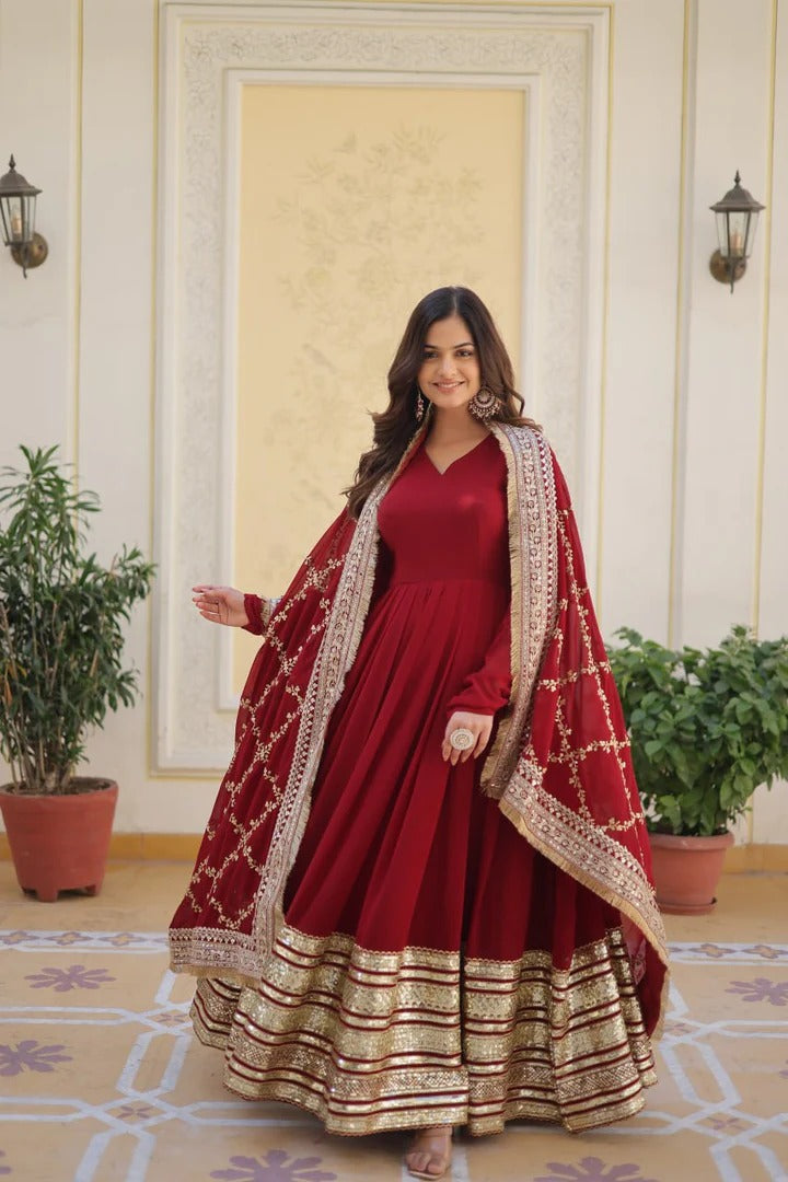 Most Trending Blooming Maroon Color Party Wear Anarkali Gown