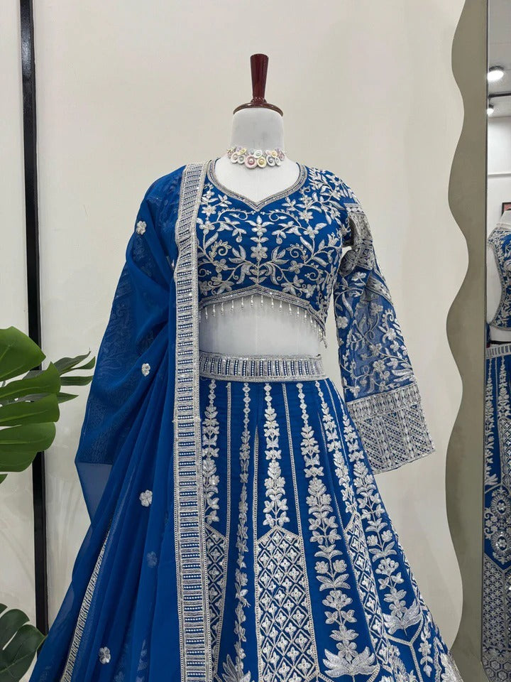 Wedding Special Royal Blue Color Embroidery Sequin Lehenga Choli