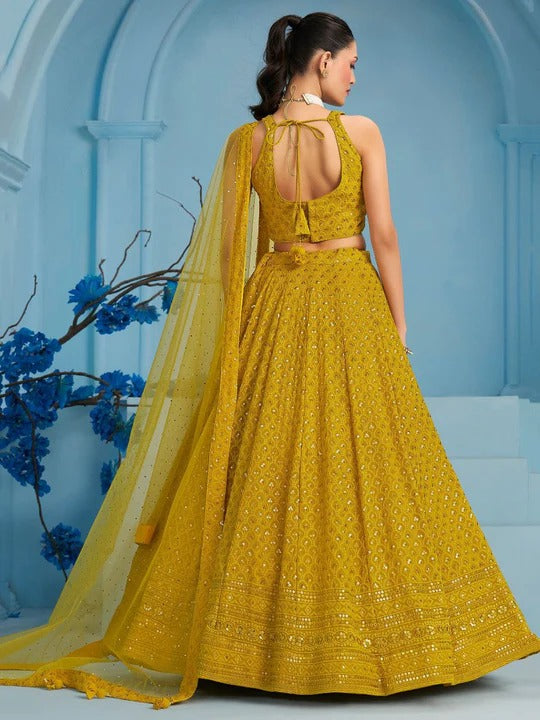 Haldi Function Special Yellow Color Embroidery Sequin Work Lehenga Choli