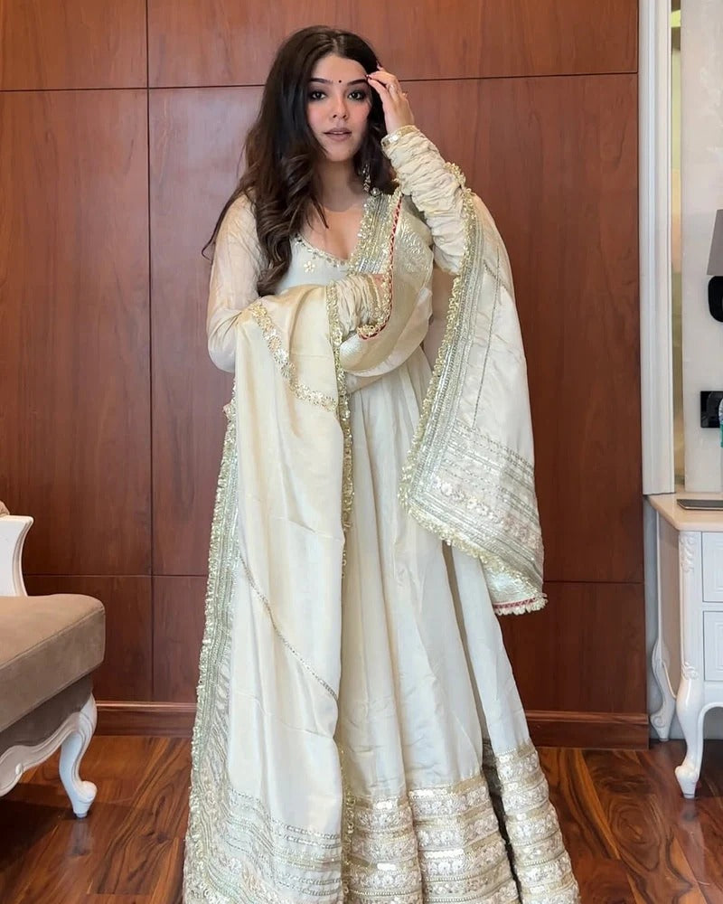 Anarkali Suit Off White Color Party Wear