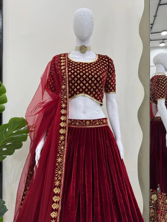 Buy Red Color Wedding Wear Velvet Designer Lehenga Choli