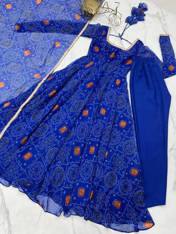 Royal Blue Color Party Wear Printed Anarkali Suit