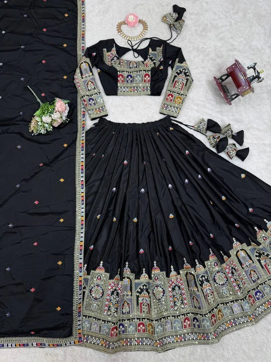 Most Attractive Black Color Embroidery Sequin Work Lehenga Choli