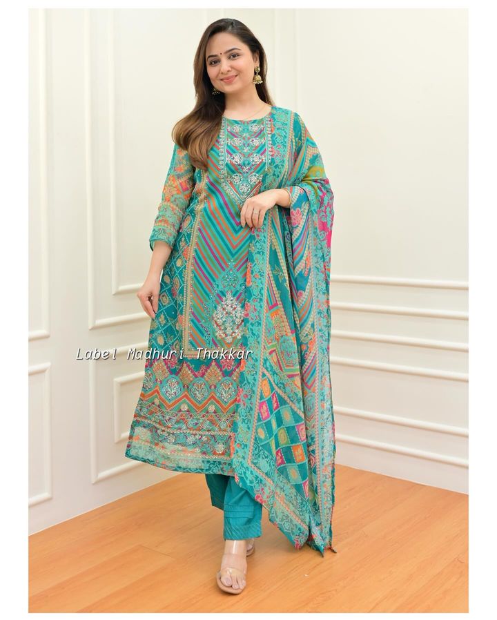 RAMA GREEN MIRROR HANDWORK ORGANZA SUIT SET