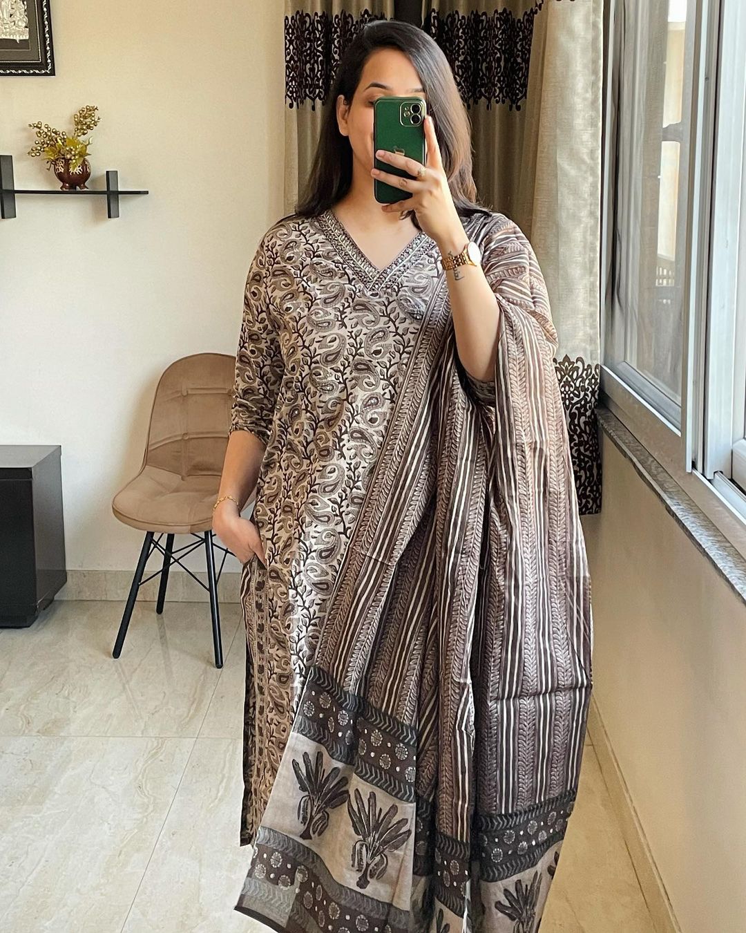 MUGHAL PRINT COTTON ANARKALI SUIT SET