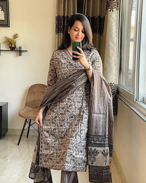 MUGHAL PRINT COTTON ANARKALI SUIT SET