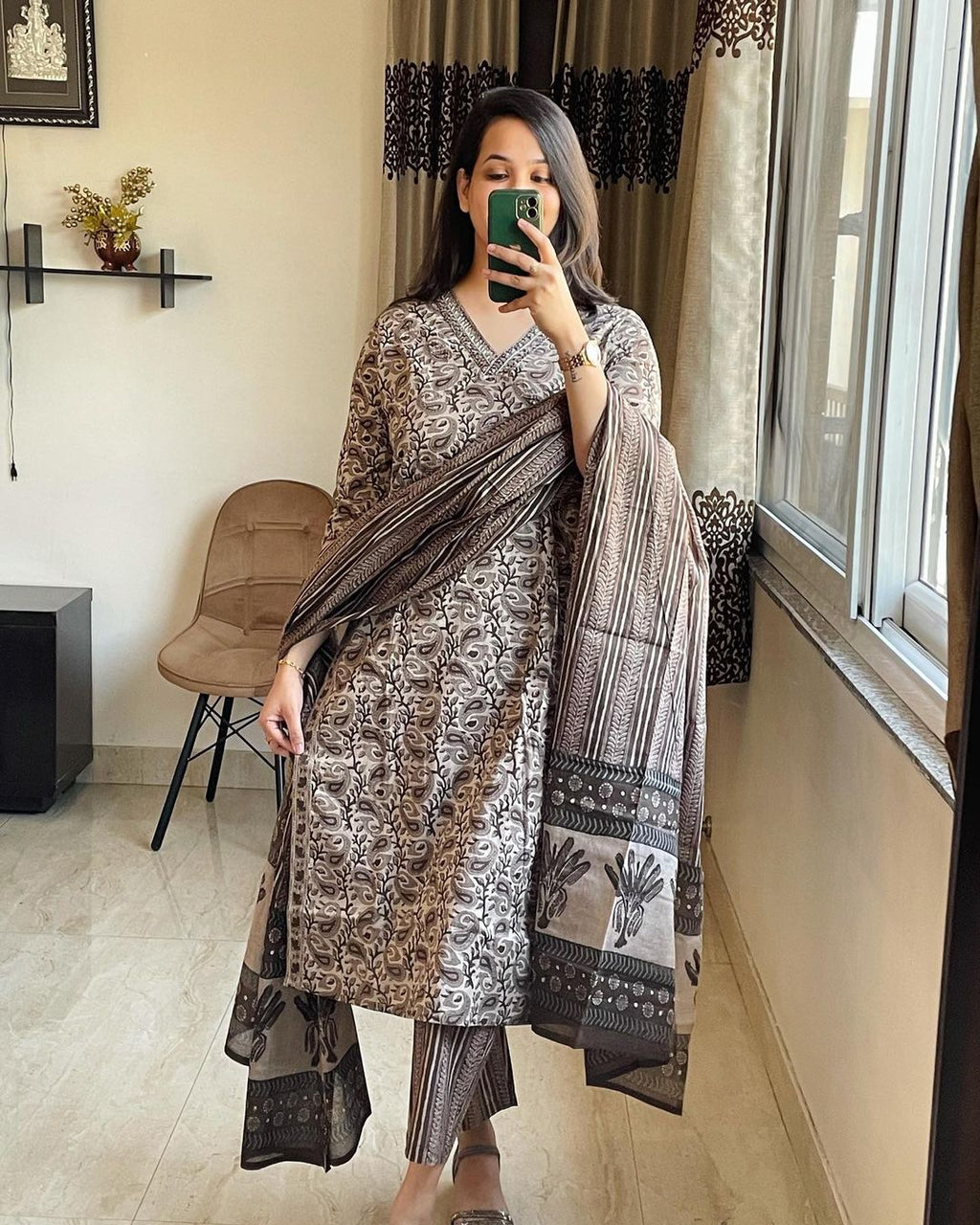 MUGHAL PRINT COTTON ANARKALI SUIT SET