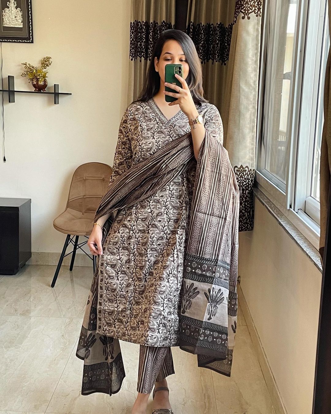 MUGHAL PRINT COTTON ANARKALI SUIT SET
