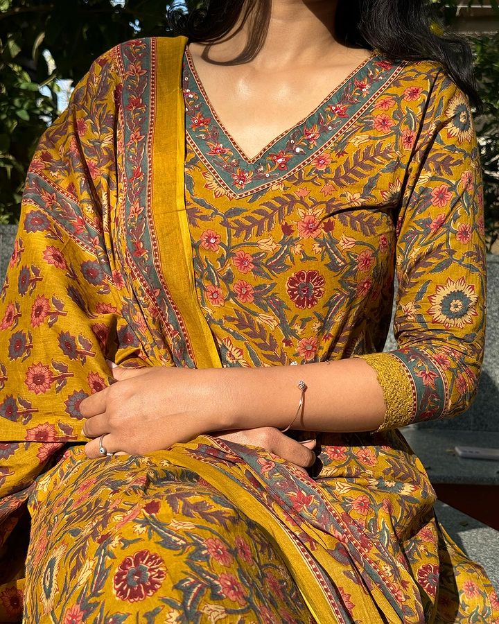 MUSTARD FLORAL PRINT AFGHANI SUIT SET