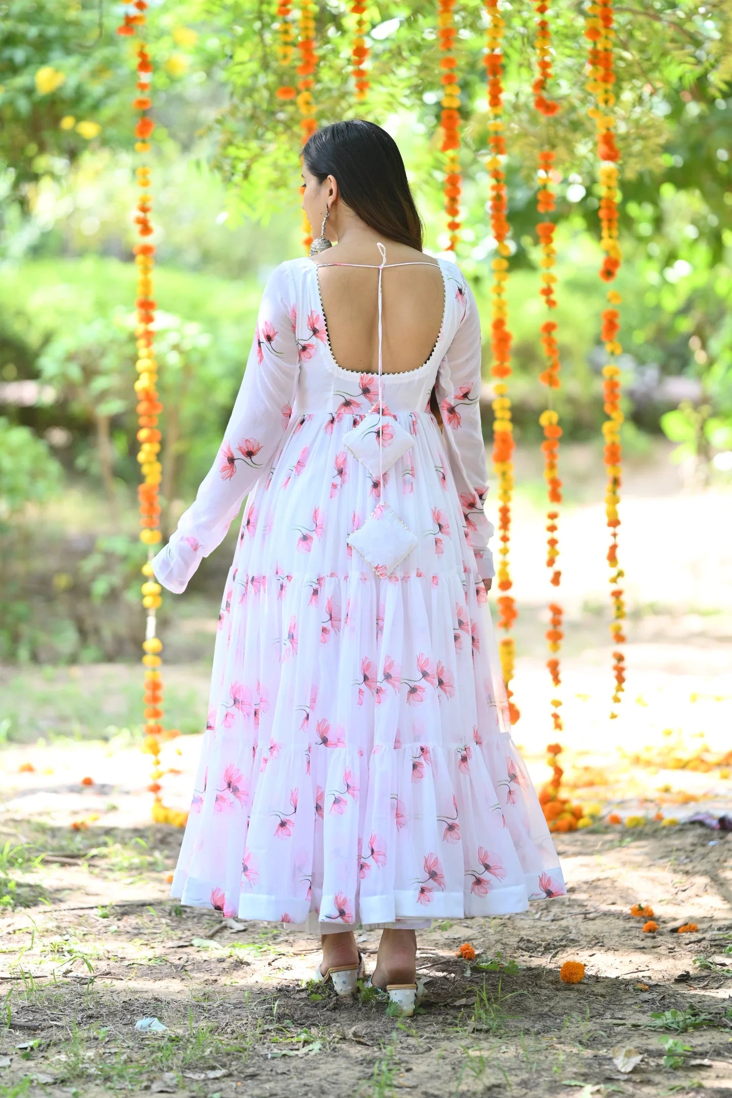 White Tulip Pattern Anarkali Suit With Dupatta Set