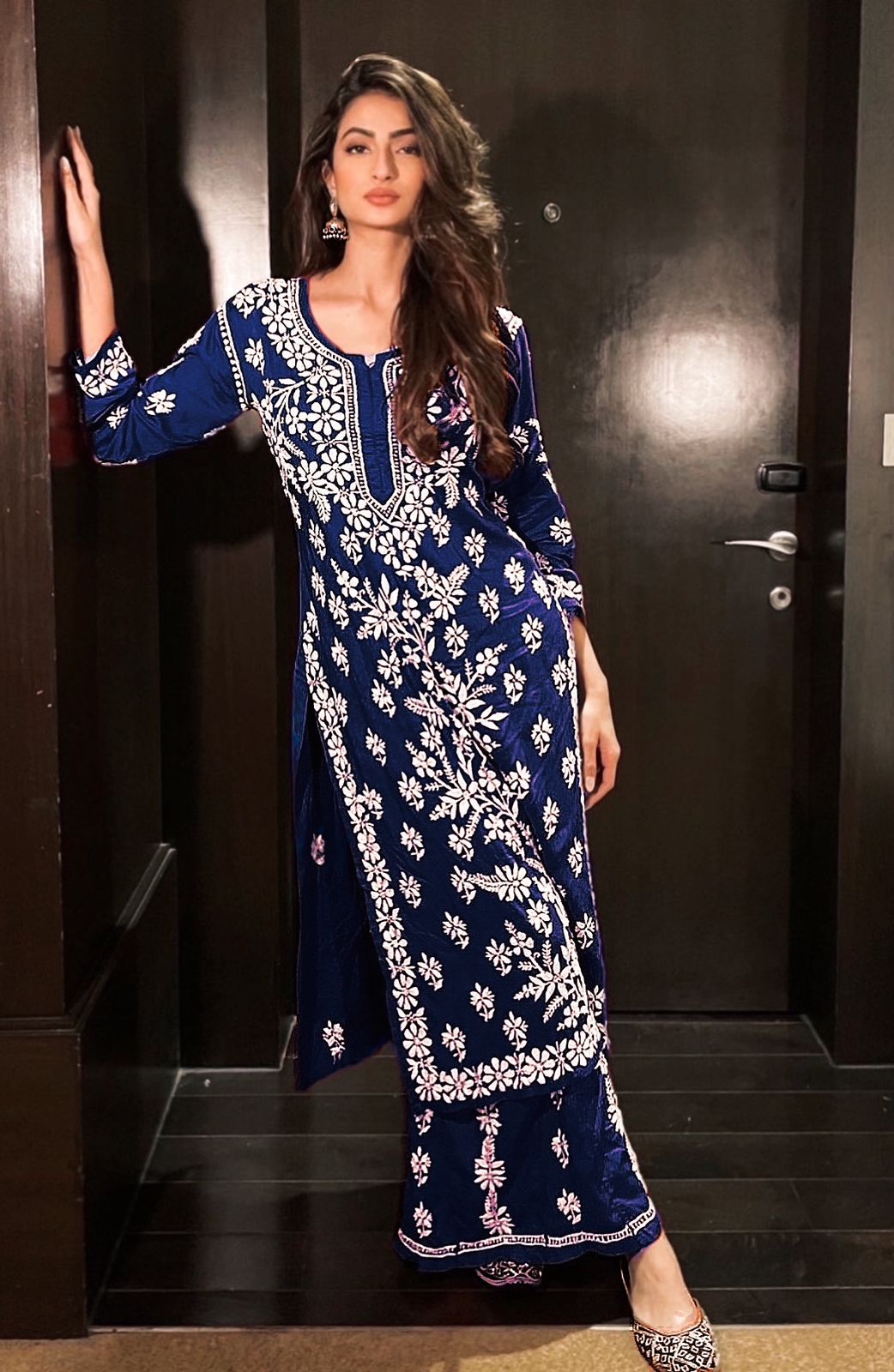 New Chikankari Exclusive Kurti_Pent Pair (Dark Blue)