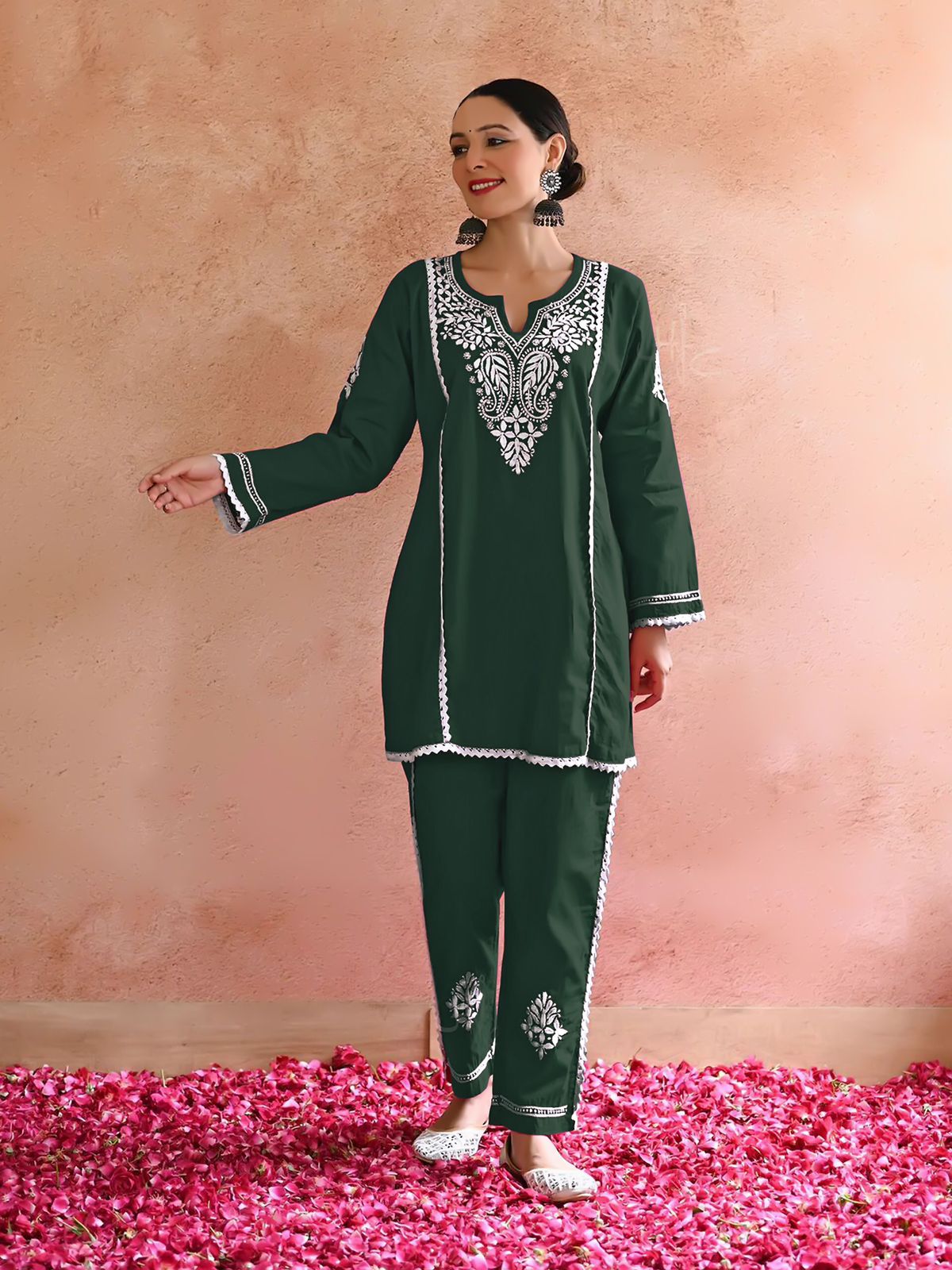 New Chikankari Exclusive Kurti_Pent Pair (Green)