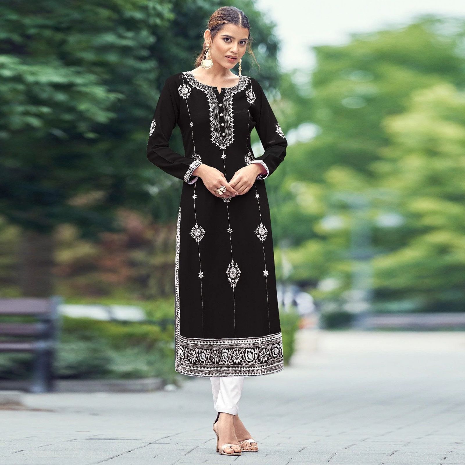 New Chikankari Exclusive Kurti_Pent Pair (Black)